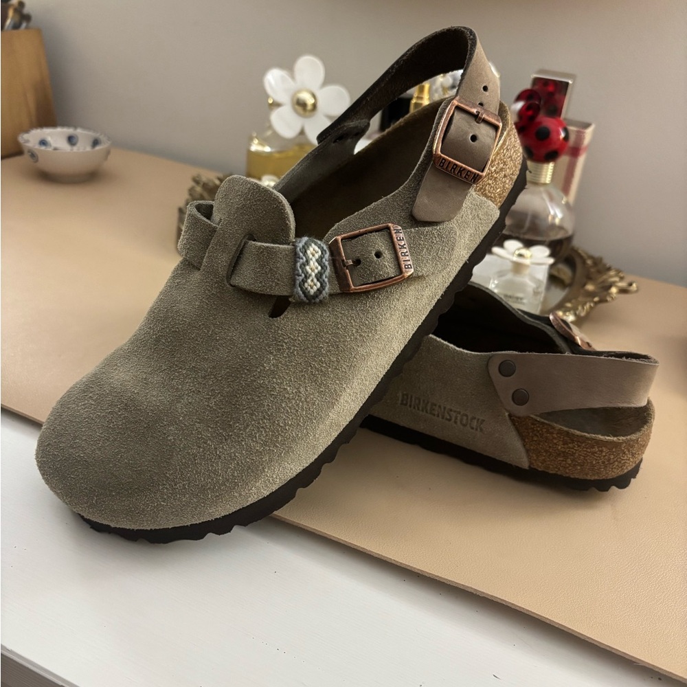Birkenstock Taupe Suede Mules